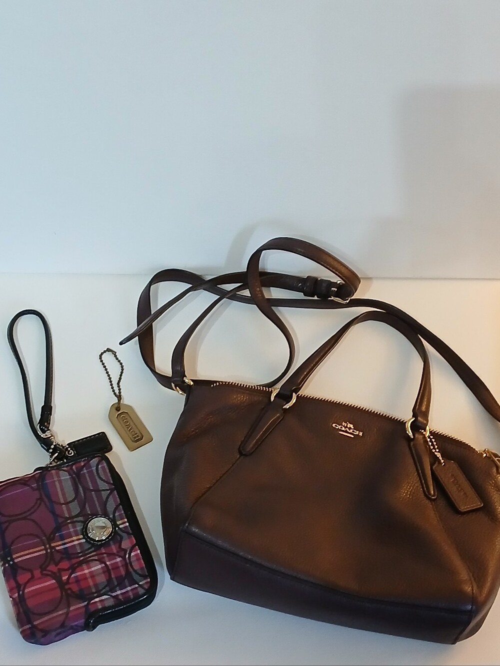 Coach Bundle - Mini Kelsey Satchel, Poppy Tartan Wristlet & Vintage Hang Tag